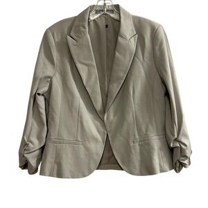 Amanda and Chelsea Dove Grey Blazer Women Size S Ruched Sleeve Shawl Collar